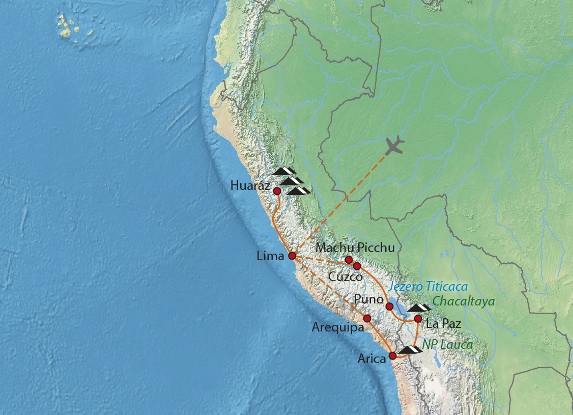 Mapa trasy zájezdu Památky a lehká turistika v říši Inků