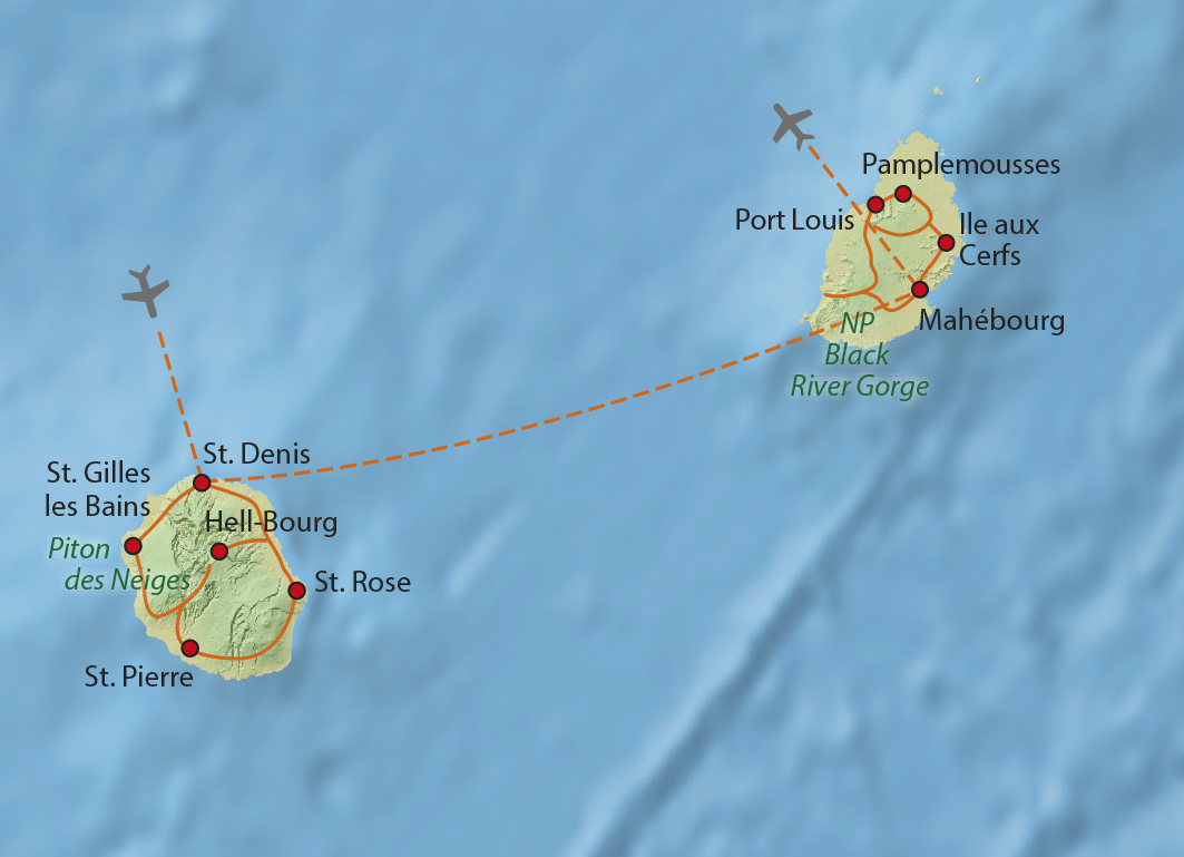 Mapa trasy zájezdu Perly Indického oceánu