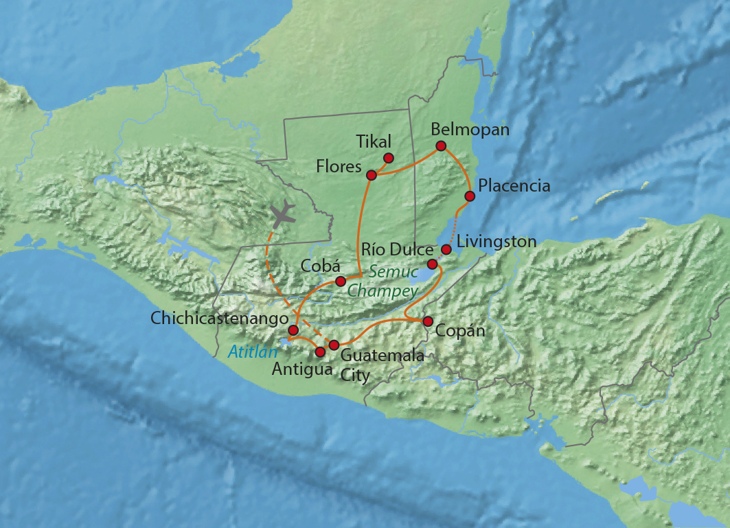 Mapa trasy zájezdu Po stopách starých Mayů zakázka