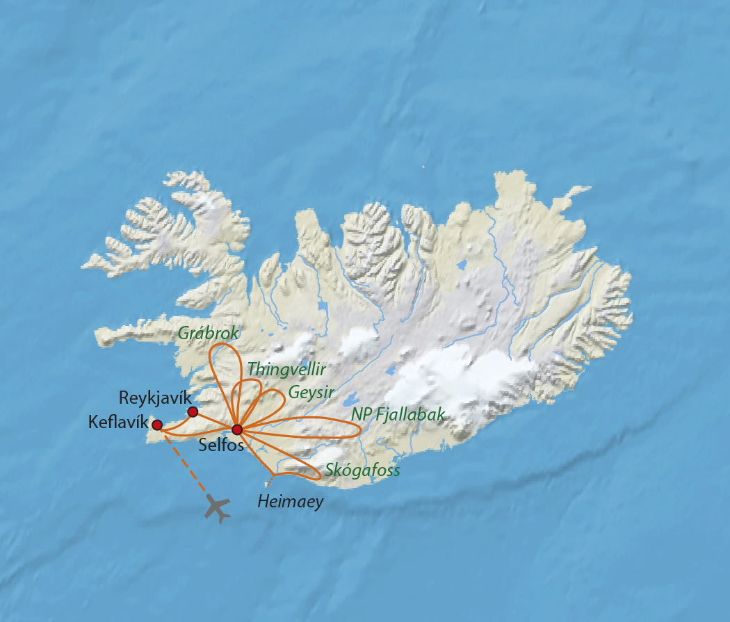 Mapa trasy zájezdu Island zakázka