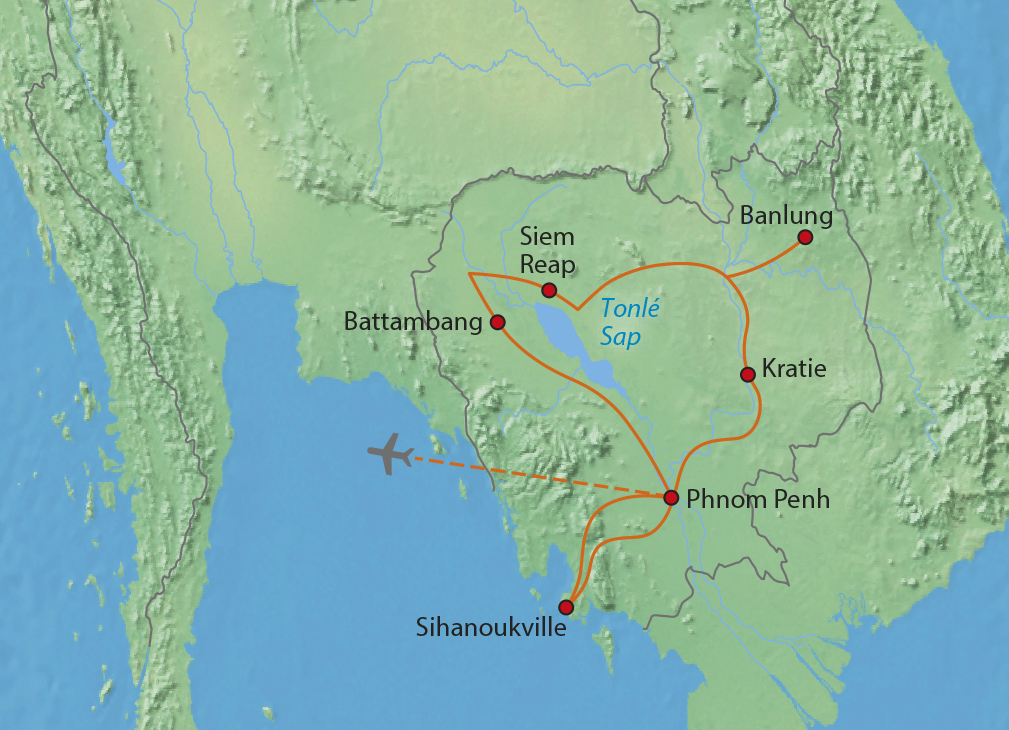 Mapa trasy zájezdu Pohodová Kambodža