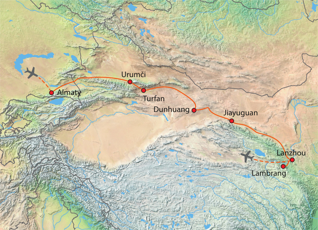 Mapa trasy zájezdu Severní Hedvábnou stezkou