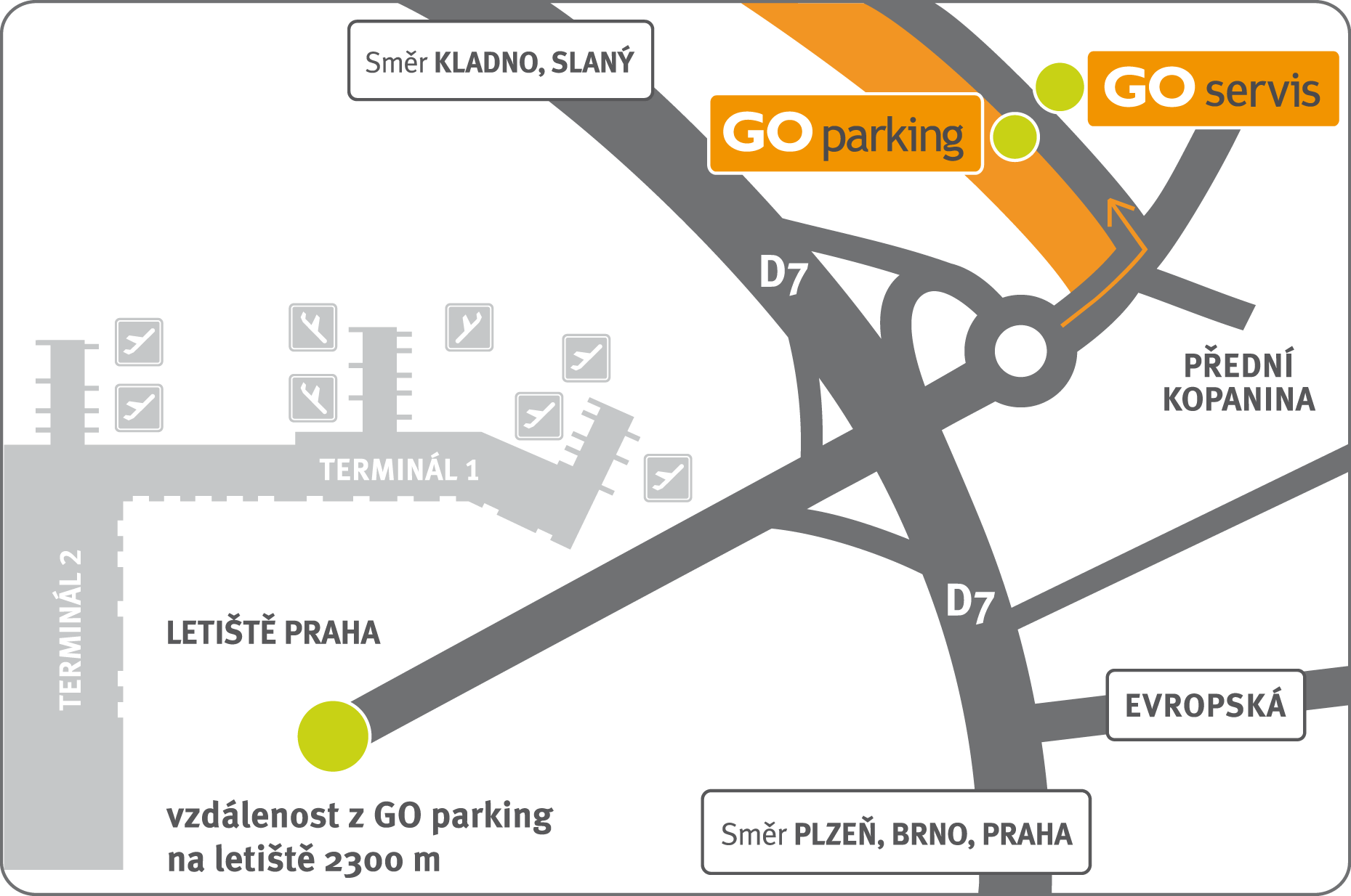 Mapa parkování u letiště Go Parking
