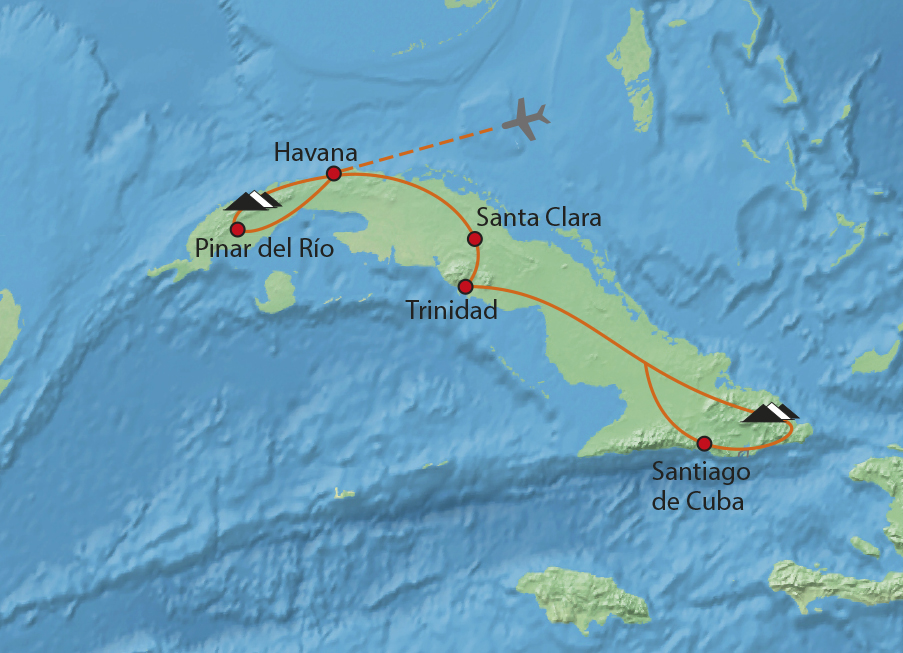 Mapa trasy zájezdu Cuba Libre