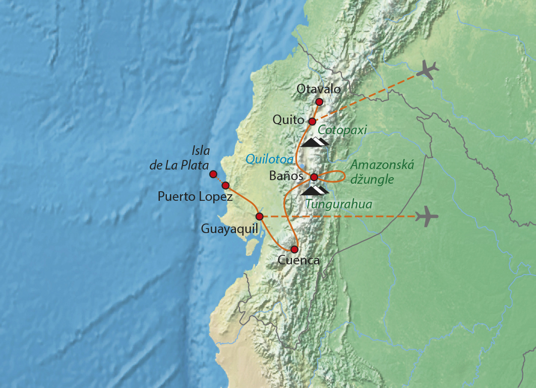 Mapa trasy zájezdu Kouzelný Ekvádor