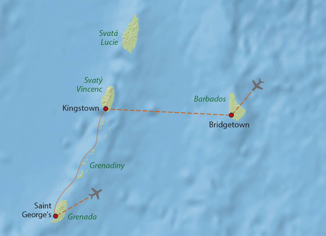 Mapa trasy zájezdu Ostrovy pirátů z Karibiku