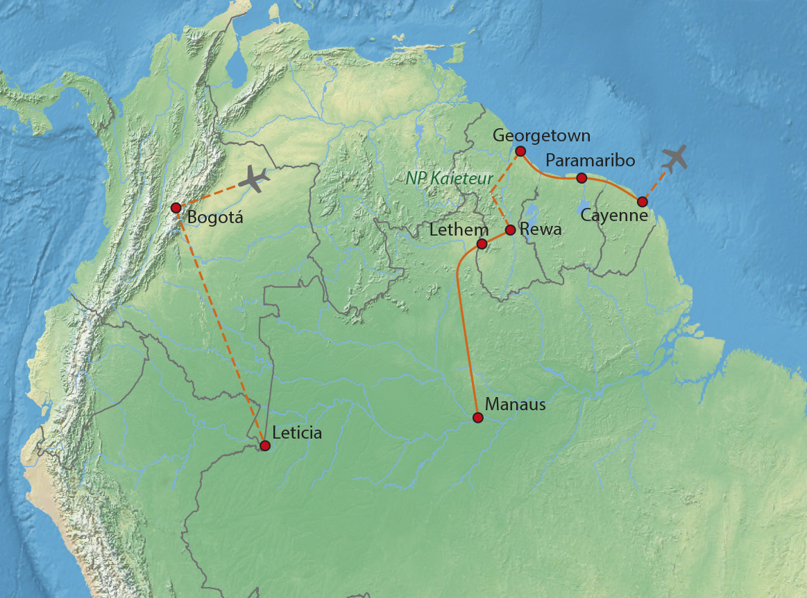 Mapa trasy zájezdu Ta pravá Amazonie