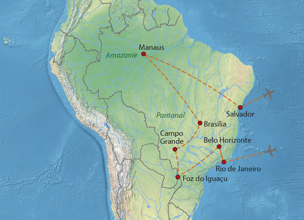 Mapa trasy zájezdu Velký okruh Brazílií