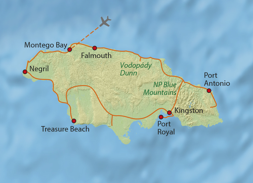 Mapa trasy zájezdu V rytmu reggae