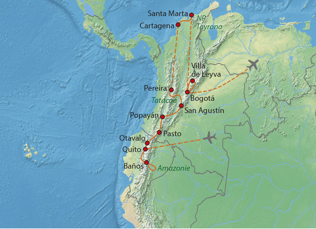 Mapa trasy zájezdu Z rovníku ke Karibiku