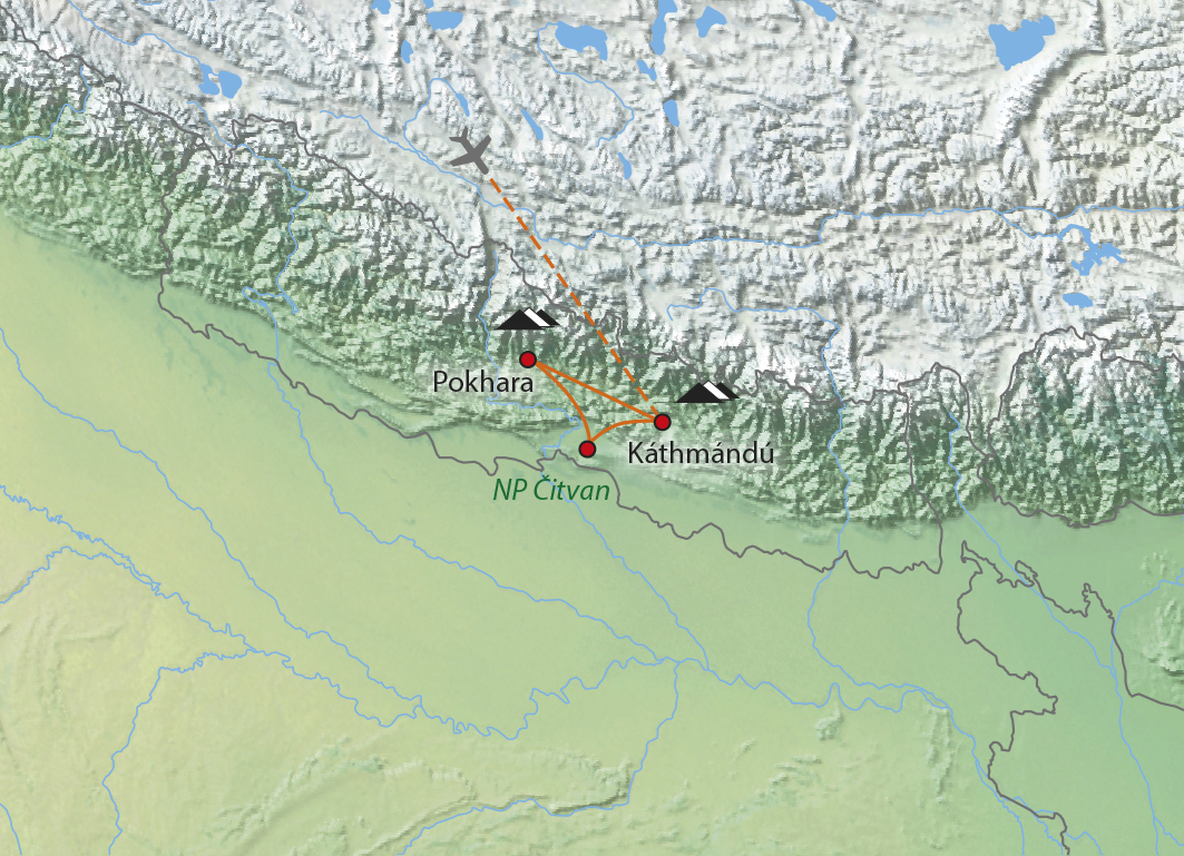 Mapa trasy zájezdu Nepál aktivněji