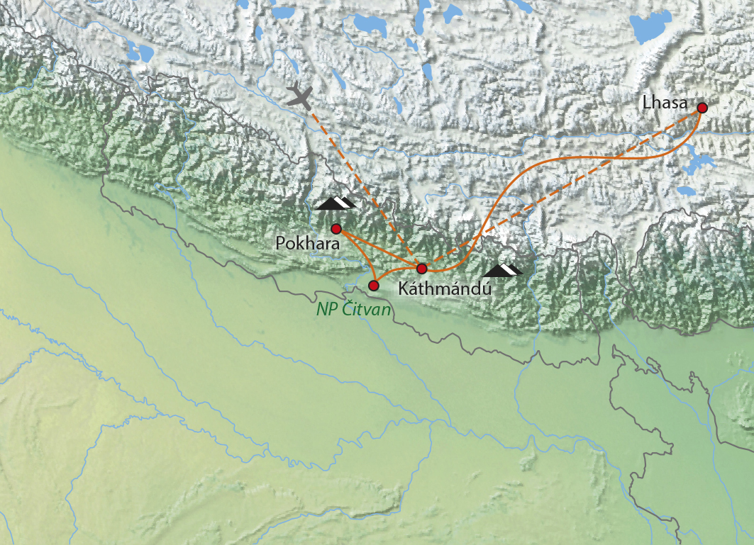 Mapa trasy zájezdu Nepál pro každého