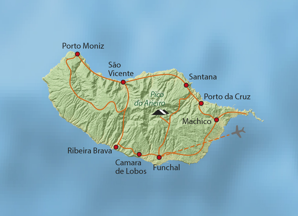 Mapa trasy zájezdu Ostrov květů a vůní Madeira