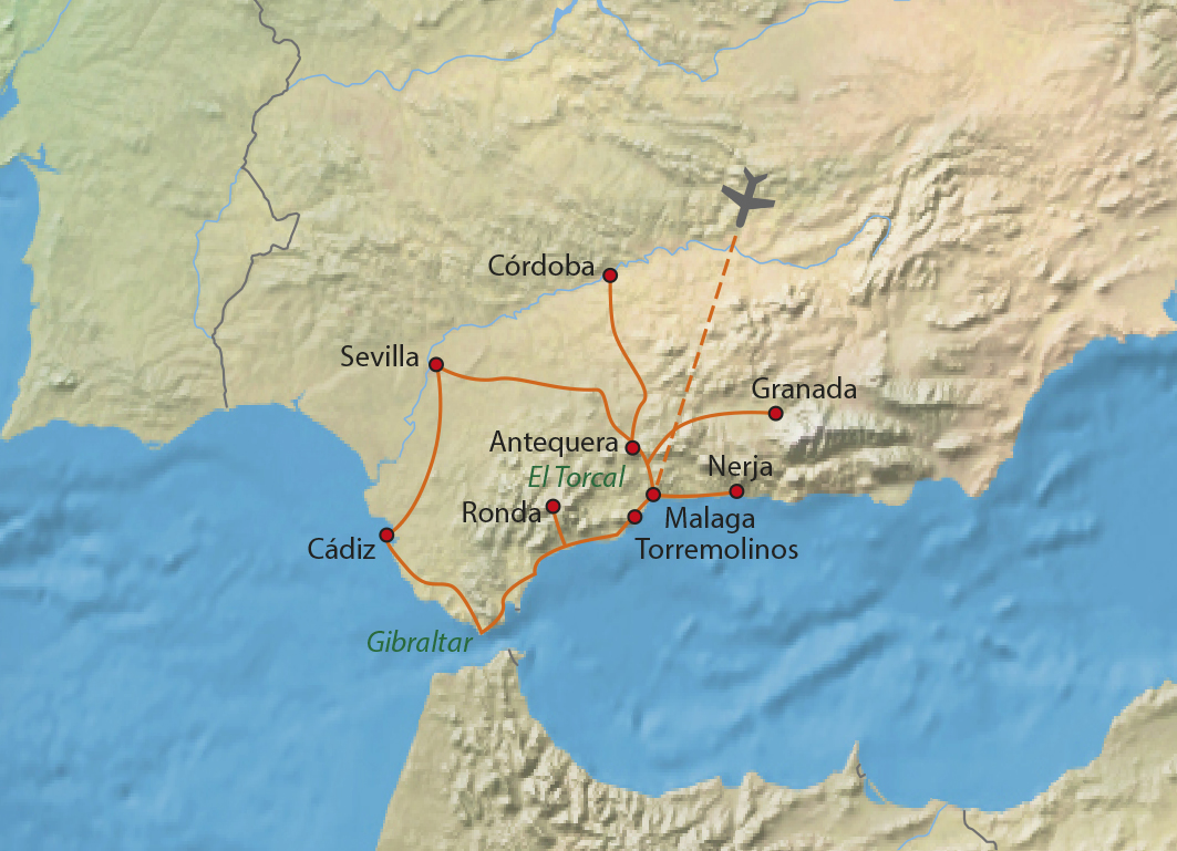 Mapa trasy zájezdu Pohodová Andalusie