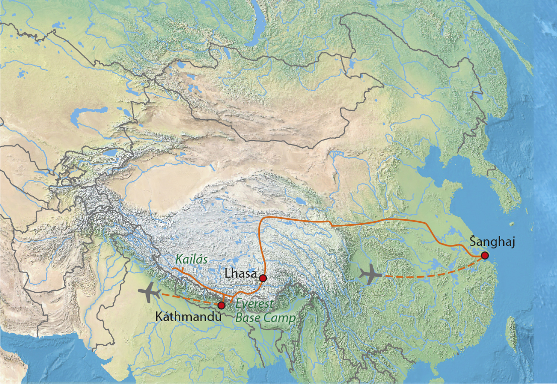 Mapa trasy zájezdu Sněžný klenot Kailás