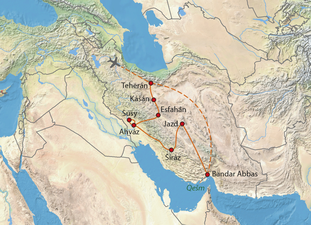 Mapa trasy zájezdu Tajemným Íránem
