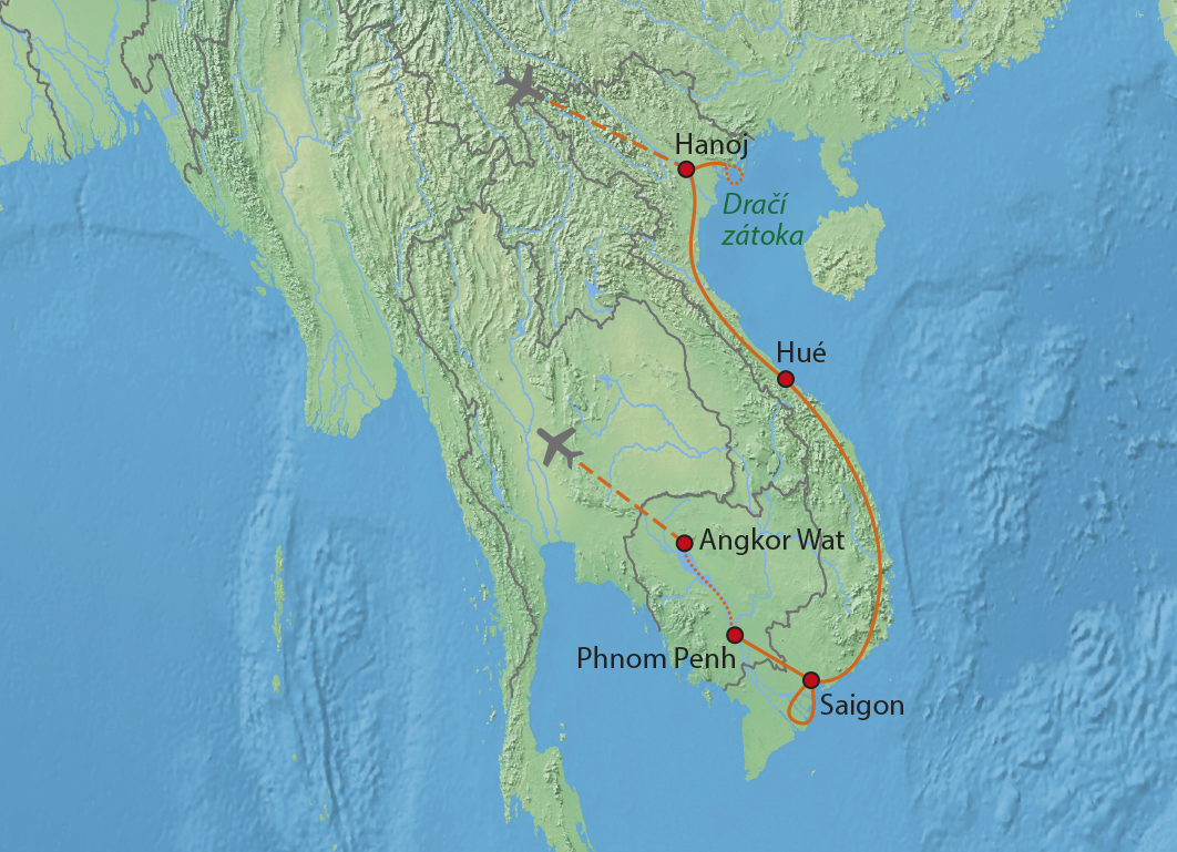 Mapa trasy zájezdu To nejlepší z Vietnamu a Kambodži komfortněji