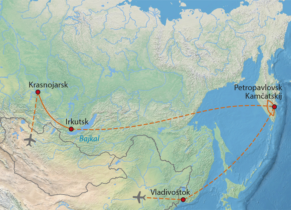 Mapa trasy zájezdu Velká sibiřská cesta II.