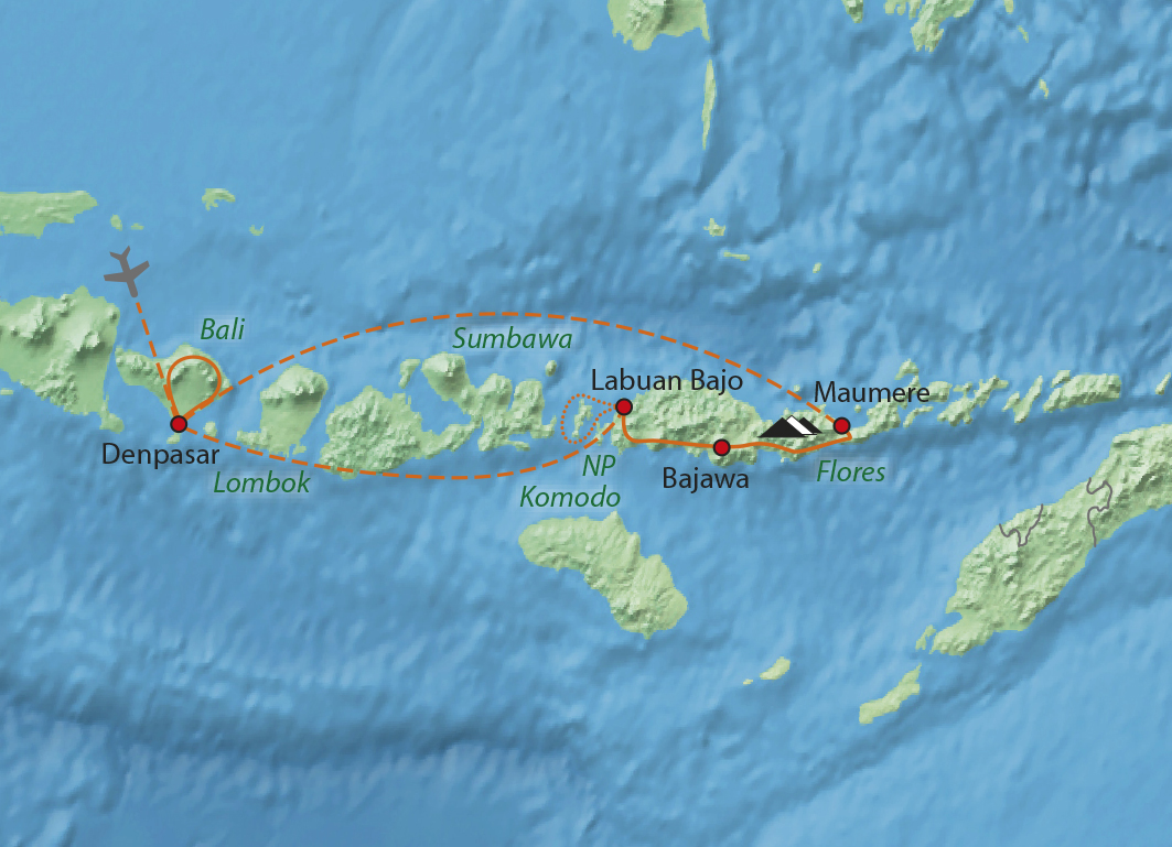 Mapa trasy zájezdu Z Bali až na Komodo