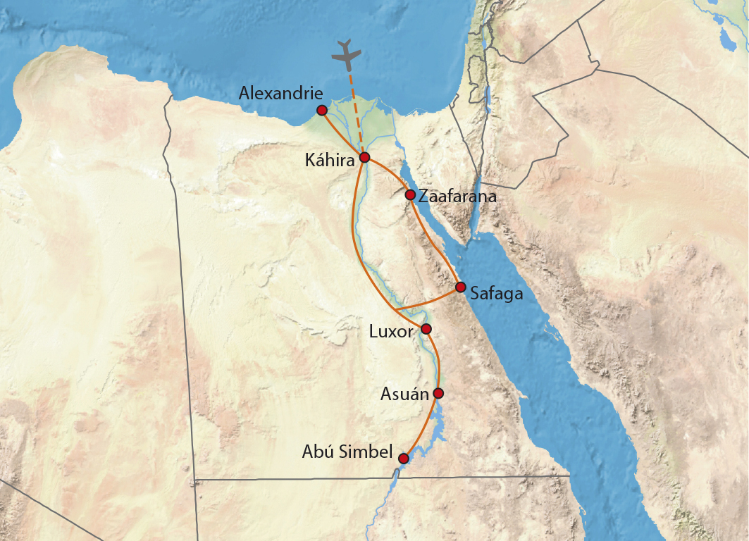 Mapa trasy zájezdu Zemí faraónů