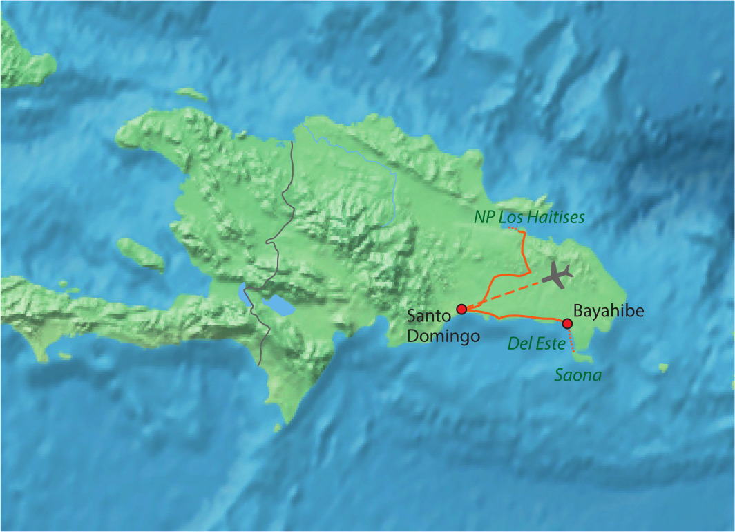 Mapa trasy zájezdu Dominikána - perla Karibiku