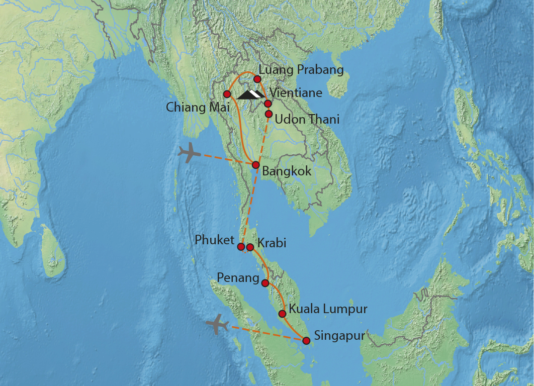 Mapa trasy zájezdu Za exotikou jihovýchodní Asie