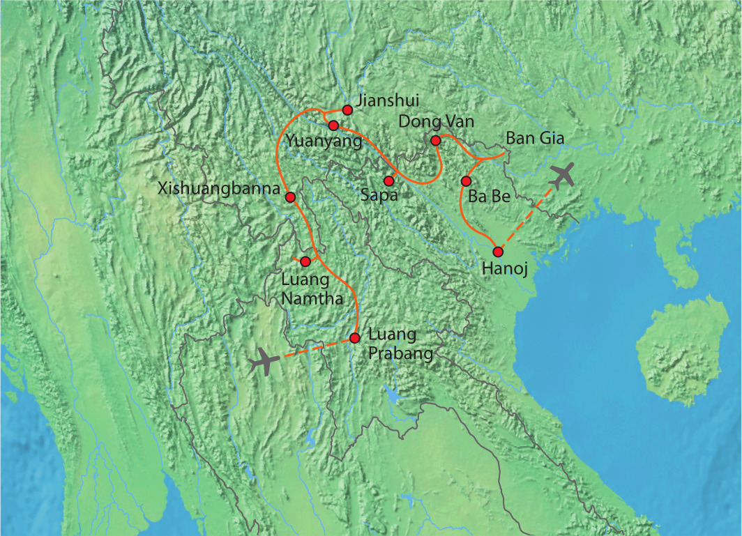 Mapa trasy zájezdu Za etniky jihovýchodní Asie